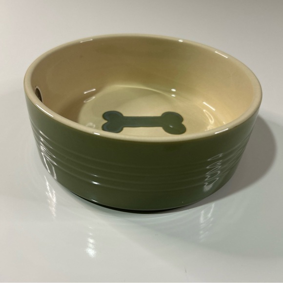 Petrageous Dog Pet Bowl Feeding Water Stoneware Green Ivory Dishwasher - Picture 3 of 10